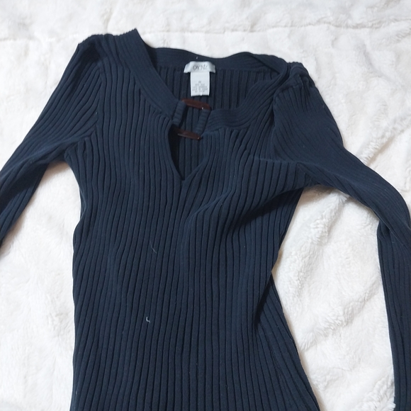 Cache Navy Ribbed Knit Top - Picture 1 of 3